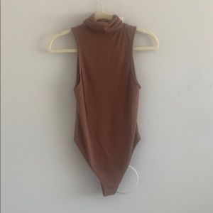 Chocolate brown turtle neck sleeveless bodysuit